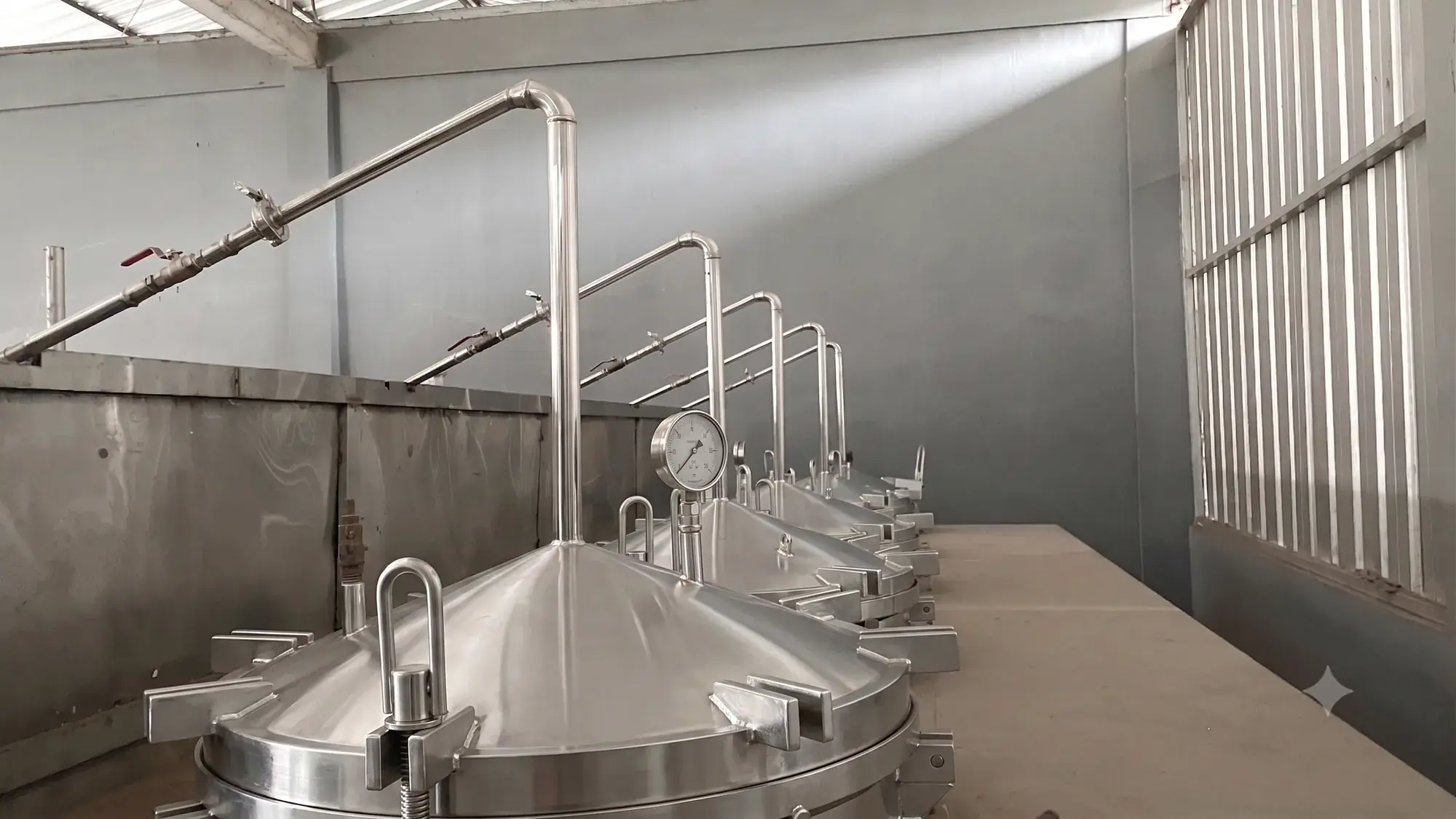 The row of distillation vessels running at the SainiOud factory